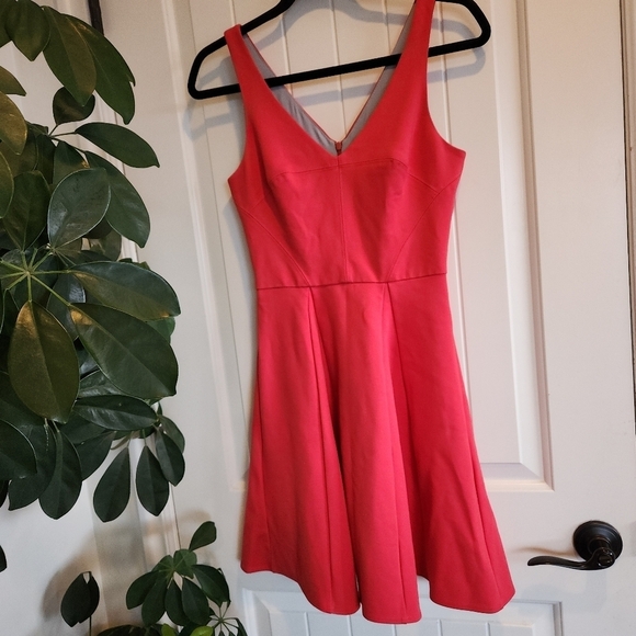 ABS by Allen Schwartz V-neck Flare Dress in Pink/Coral size small - Picture 2 of 4